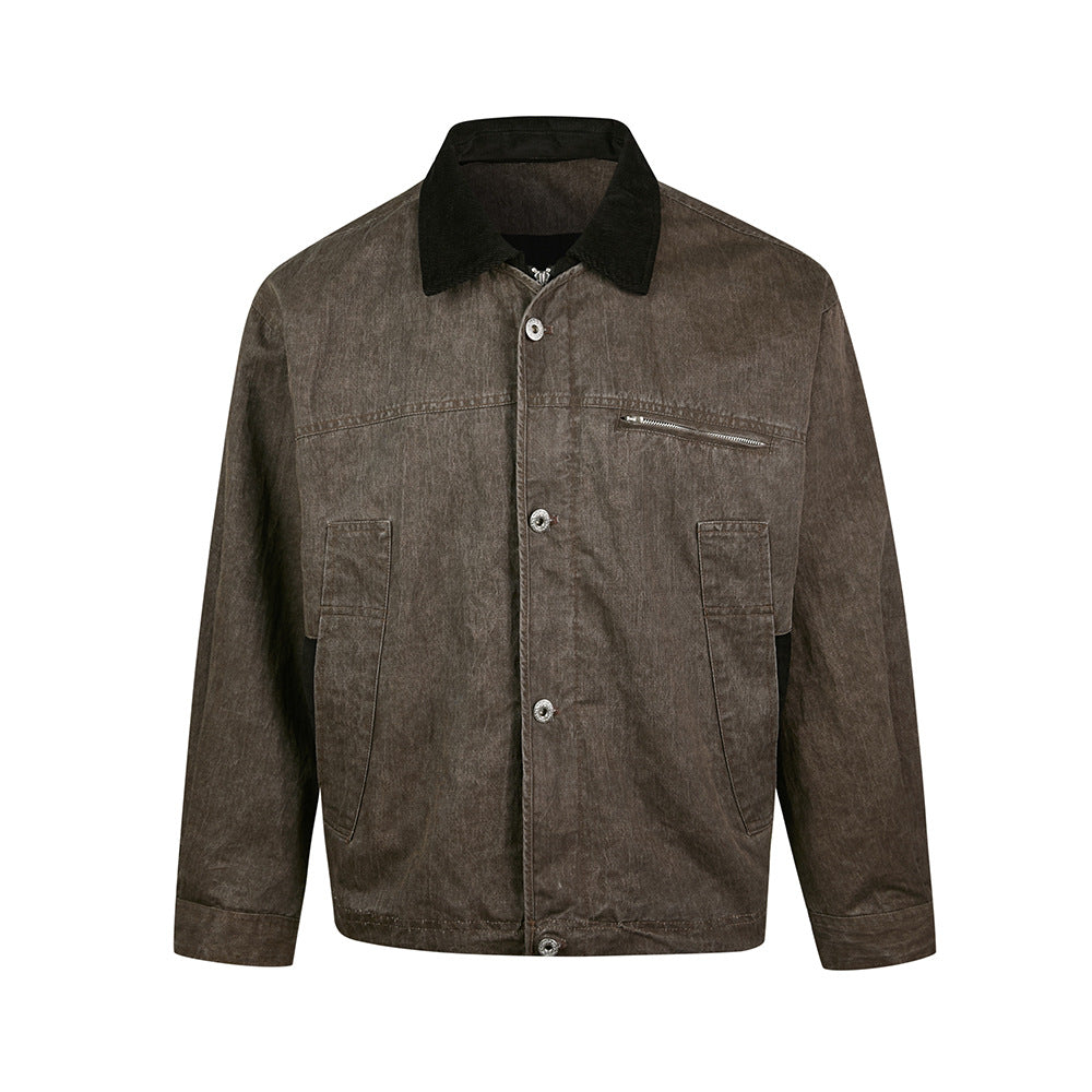 EME Retro Corduroy Lapel Short Wide Thin Jacket