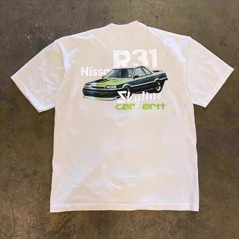 UPUPXIA Car Print Hip Hop Loose Tee