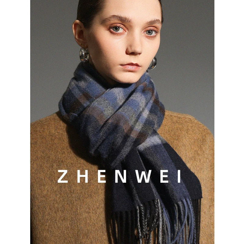 ZHENWEI 100% Wool Plaid Scarf