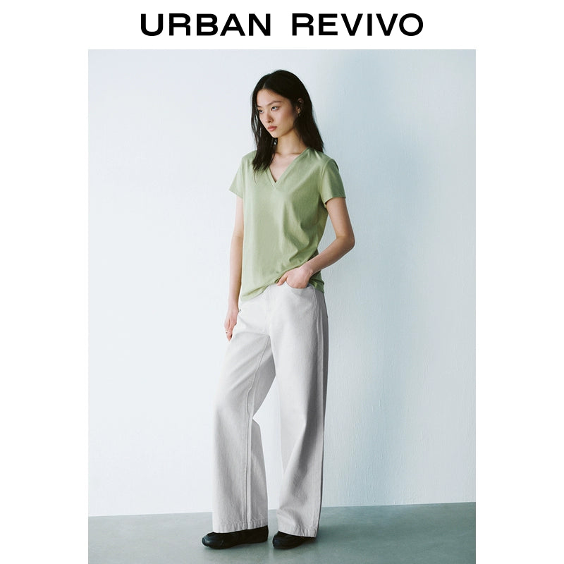 URBAN REVIVO Sports Versatile V-Neck Short Sleeve Tee