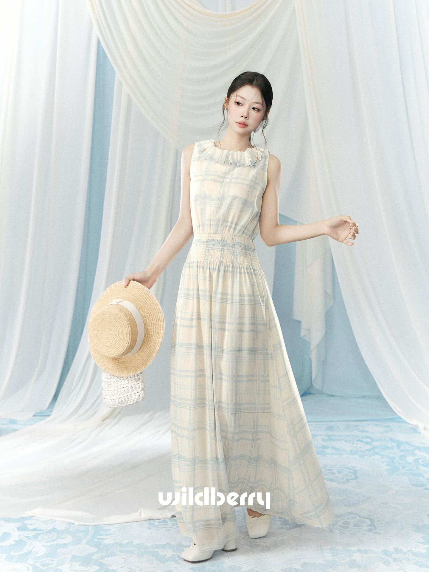 Wildberry Vintage Blue Checkered Vest Dress