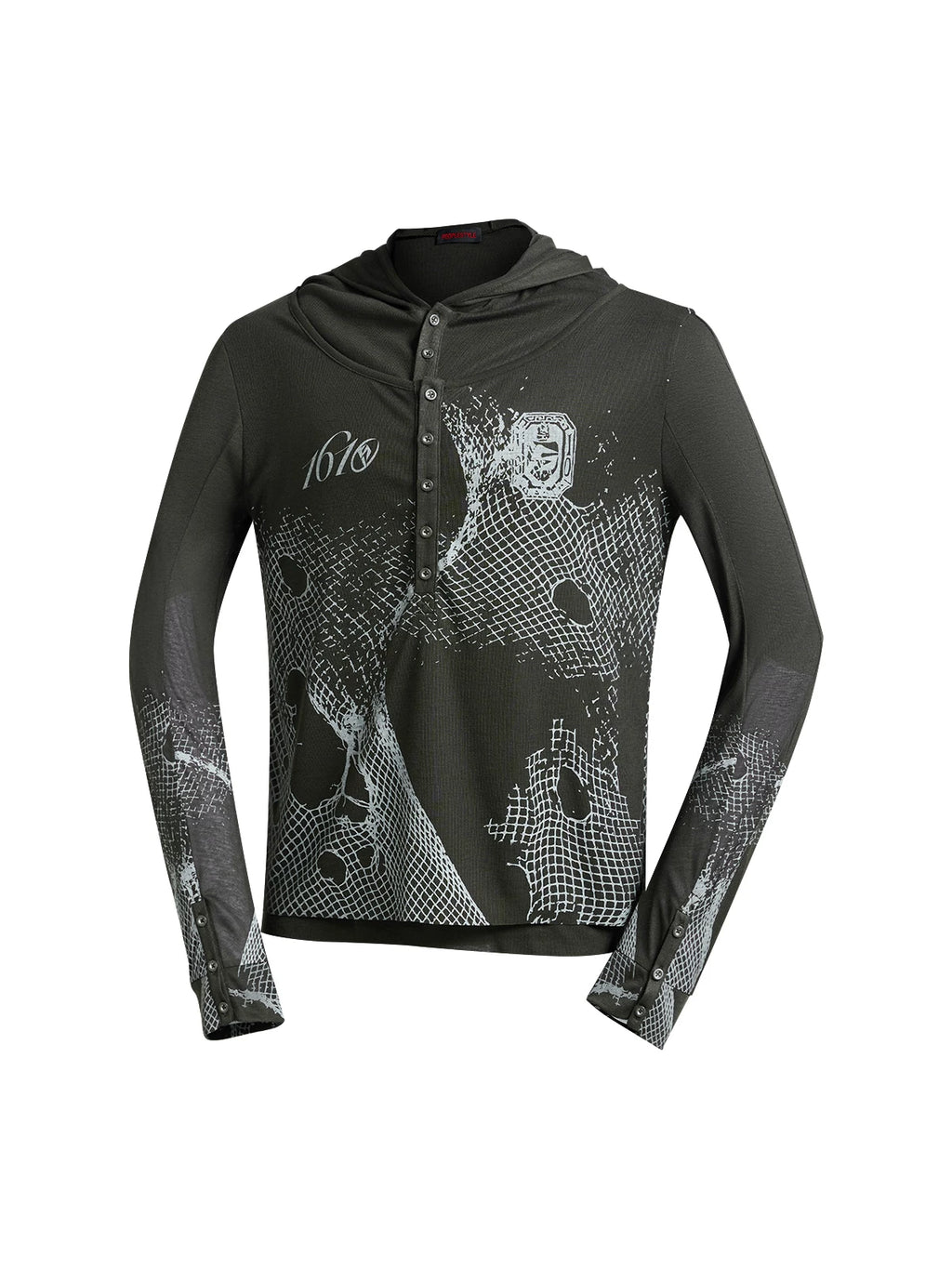 PEOPLESENSE Reticulated Slim-fit Fake Two-piece Hooded Long Sleeve