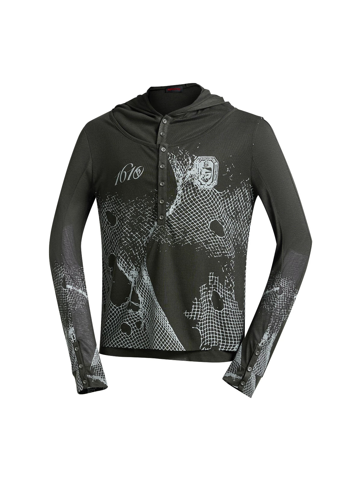 PEOPLESENSE Reticulated Slim-fit Fake Two-piece Hooded Long Sleeve