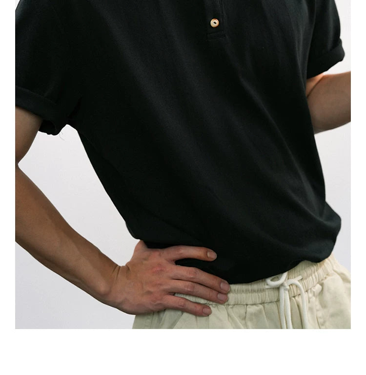 O3PARK Vintage Loose Henry Collar Knitted Tee