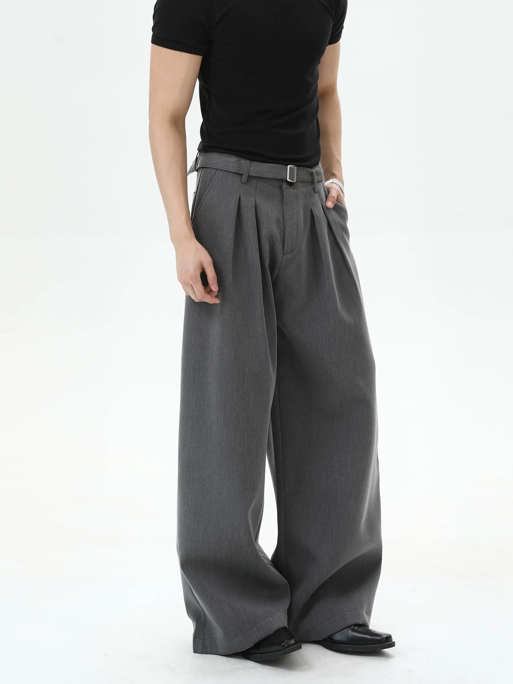 TURNTIDE Three-dimensional Double-pleated High-waisted Wide-leg Trousers