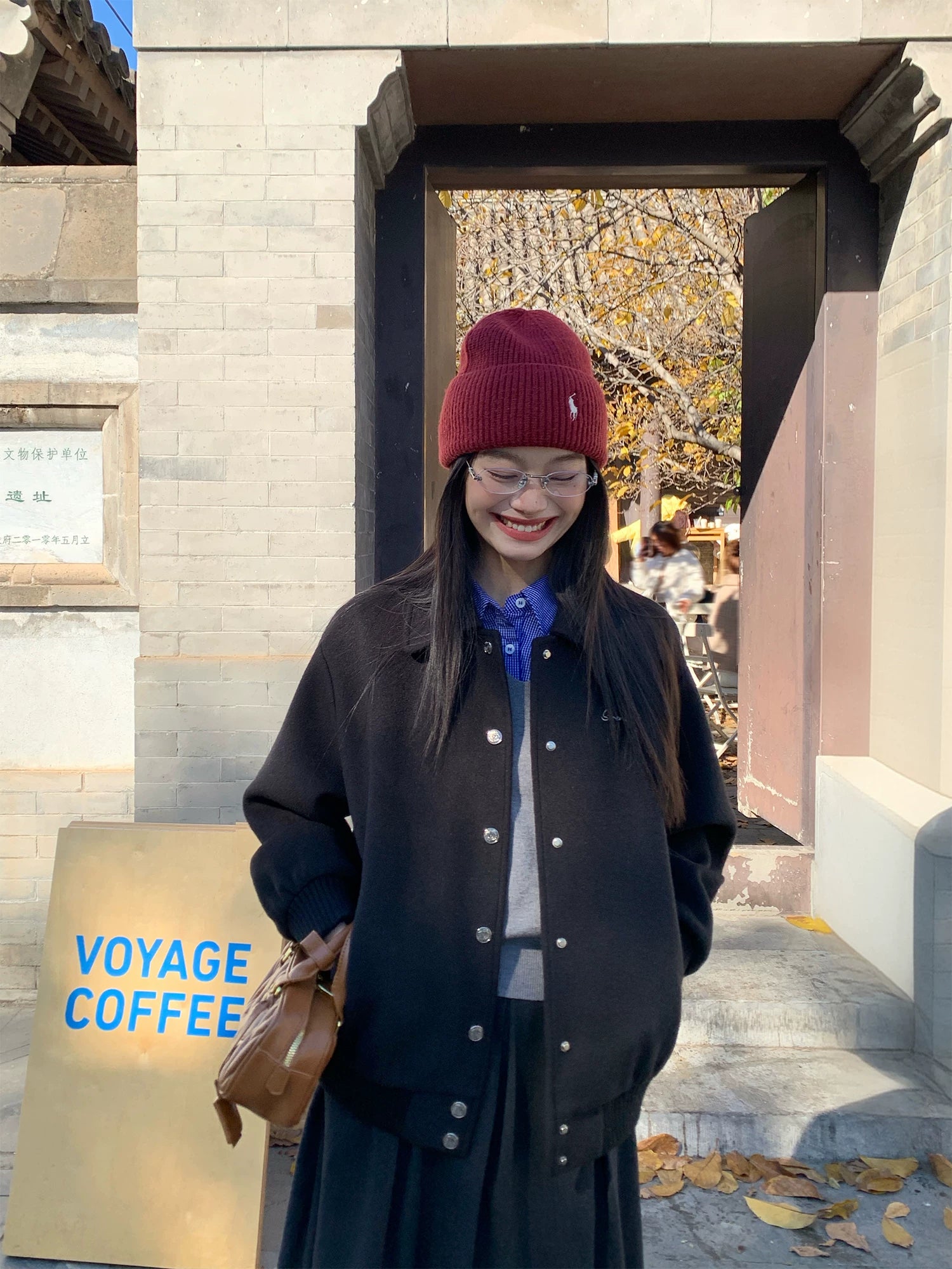 Pusumede Retro Red Lapel Loose Woolen Coat