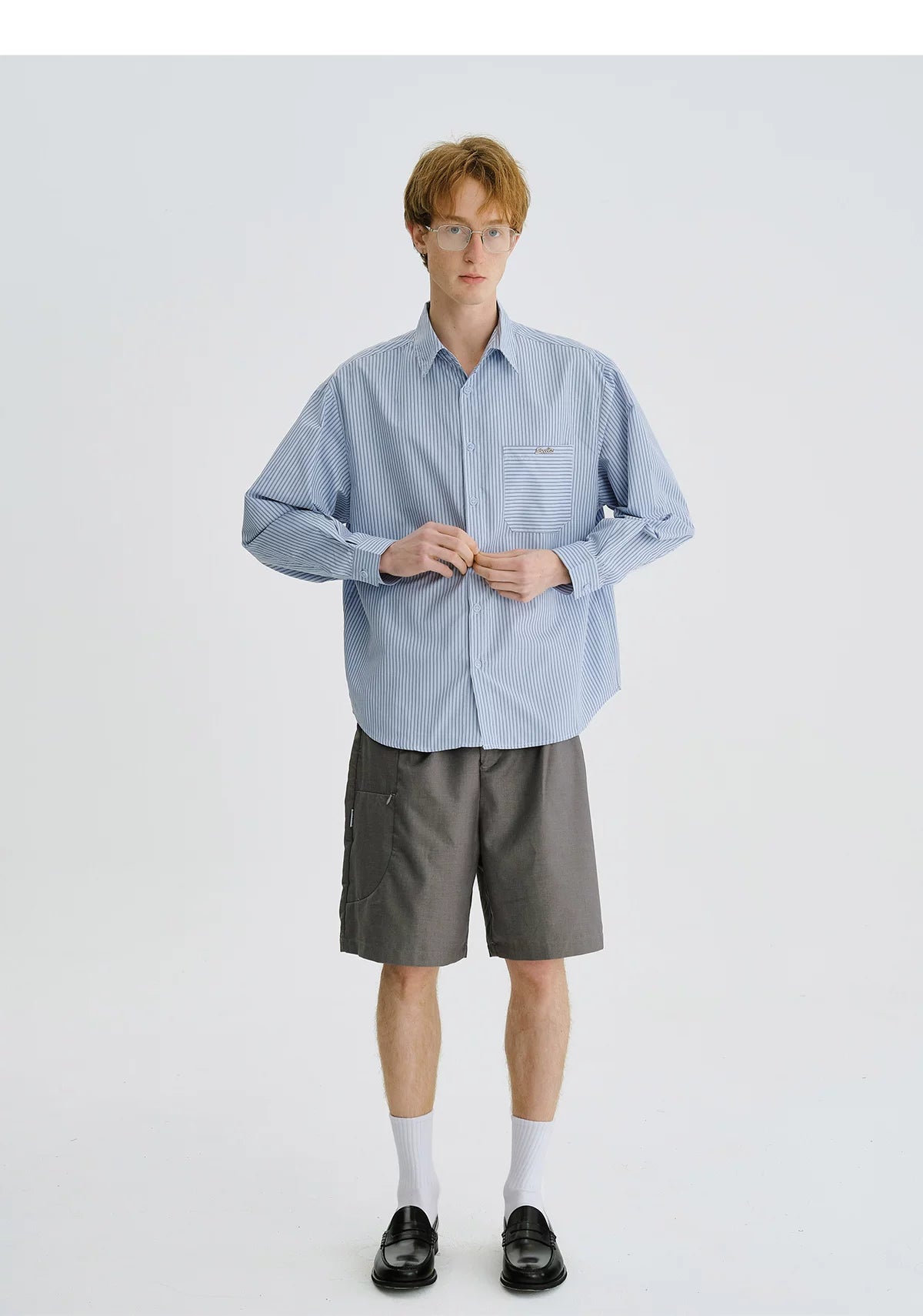 LIVINGTOWN Vintage Minimalist Contrast Pinstripe Shirt
