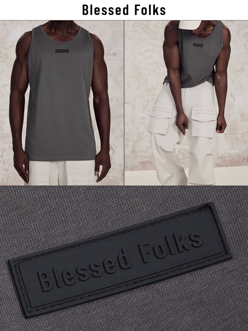 Blessed Folks Cotton Label Logo Crew Neck Casual Sports Vest