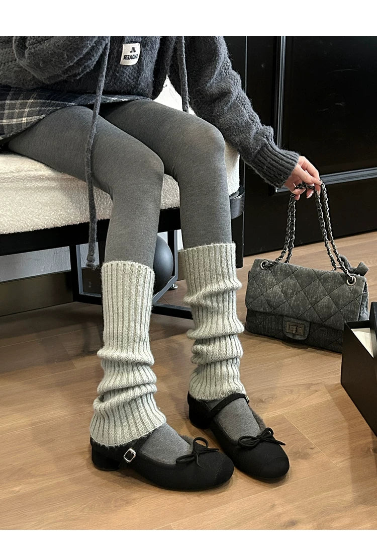 CHRNDXEE Retro Round Head Bow Warm Thick Heel Shoes