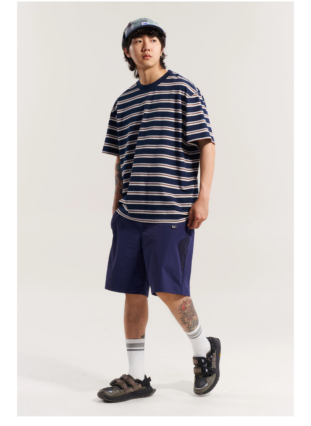 NUMBERSALT25SS Contrasting Stripes Loose Casual Tee