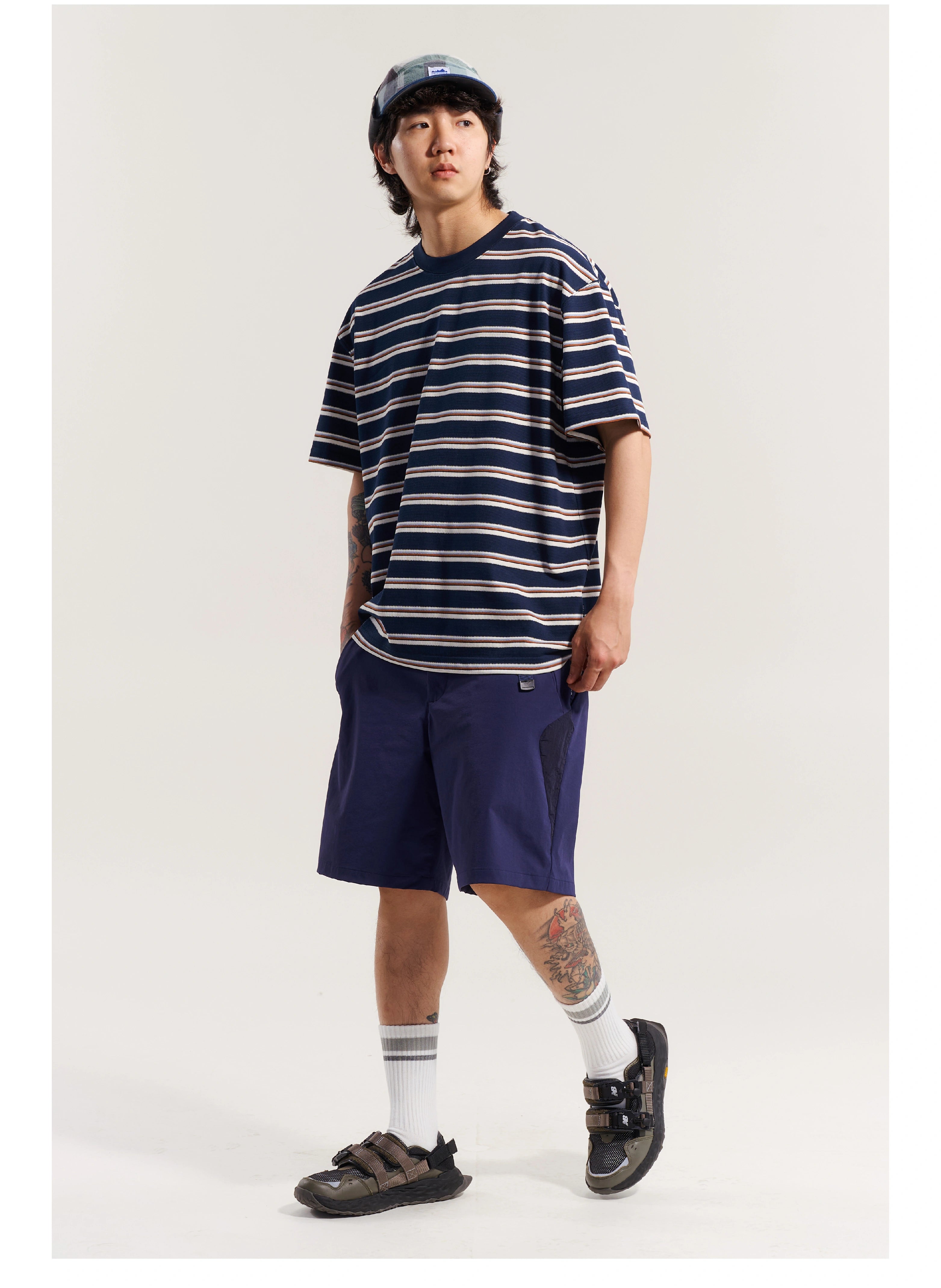 NUMBERSALT25SS Contrasting Stripes Loose Casual Tee