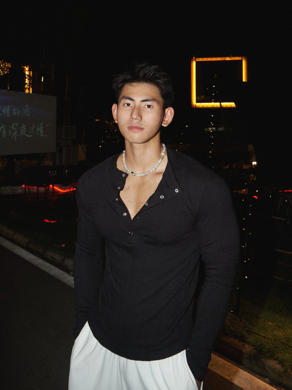 PAPASLILMONSTER Simple Slim Fit Solid Color Knitted Long Sleeve Tee