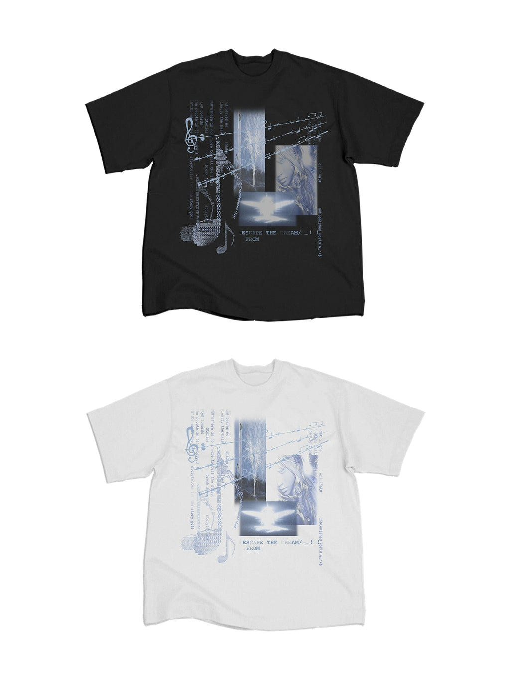 WANNA LAB Dream Core Music Note Angel Print Front Shoulder Tee