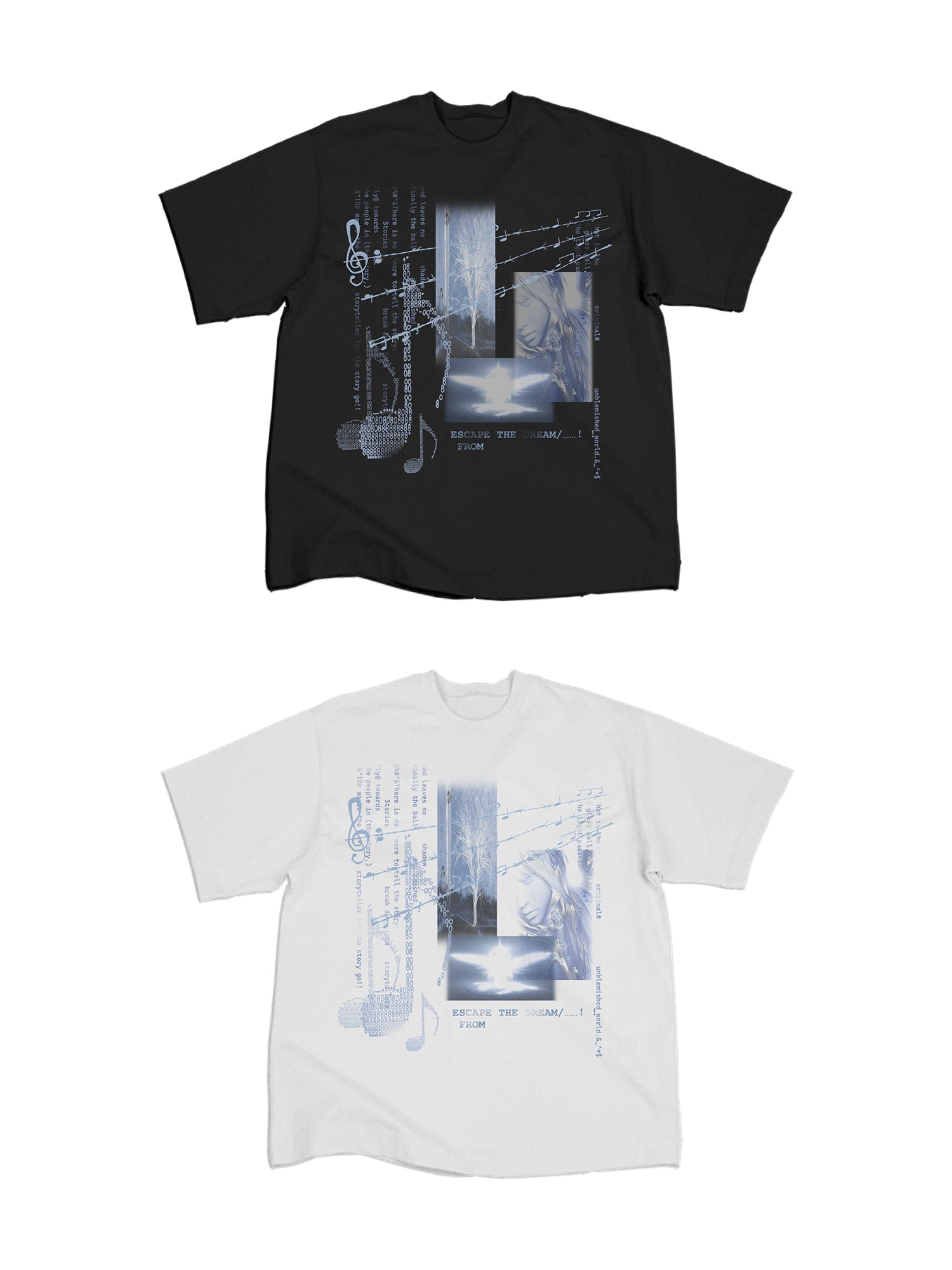 WANNA LAB Dream Core Music Note Angel Print Front Shoulder Tee