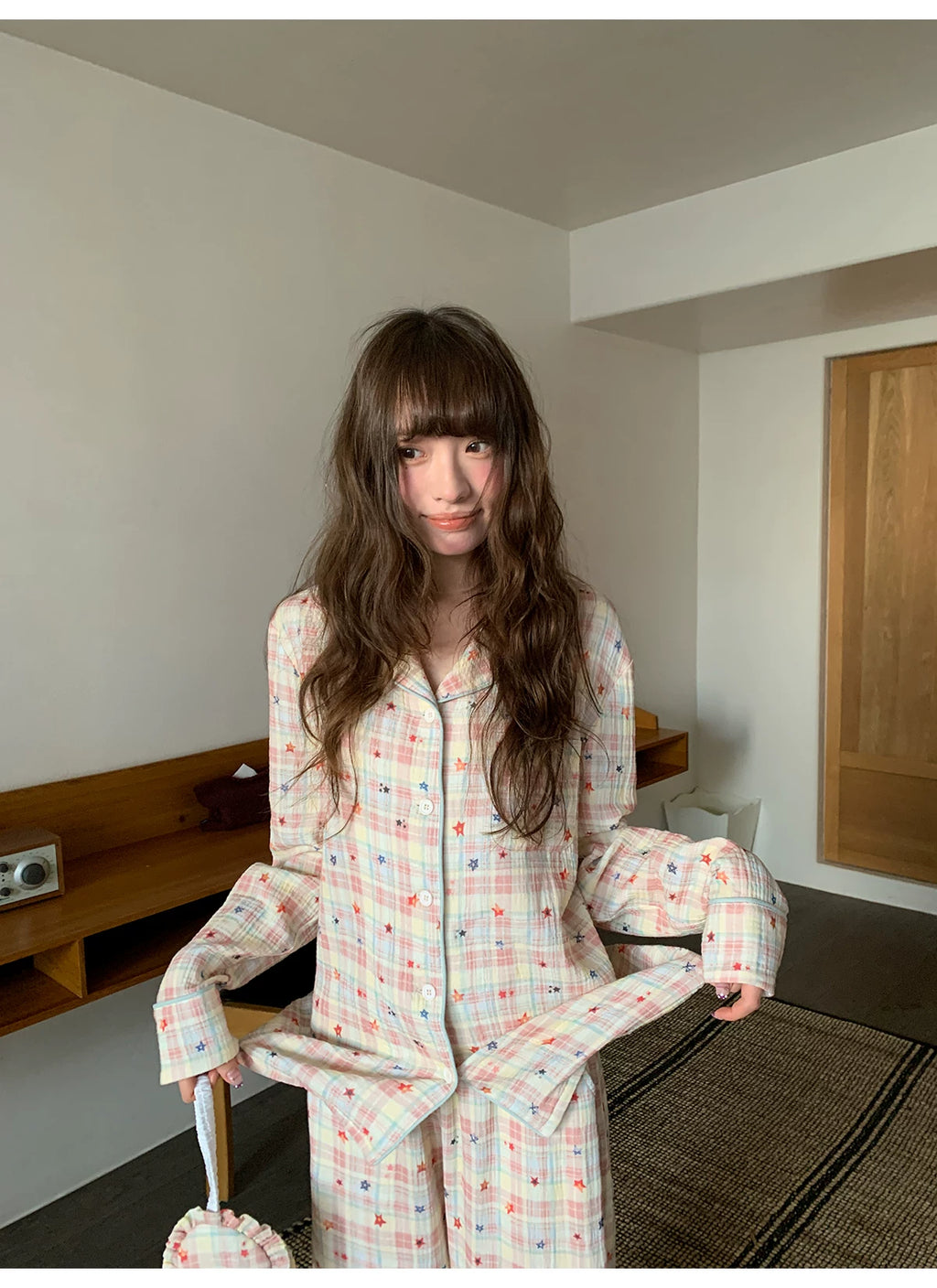 KANO Cuban Collar Print Casual Pajama Set