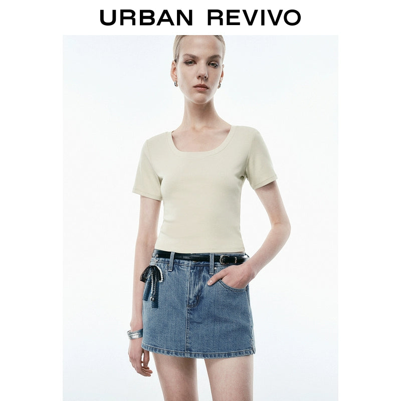 URBAN REVIVO Casual Versatile Slim Skinny Short Sleeve Tee