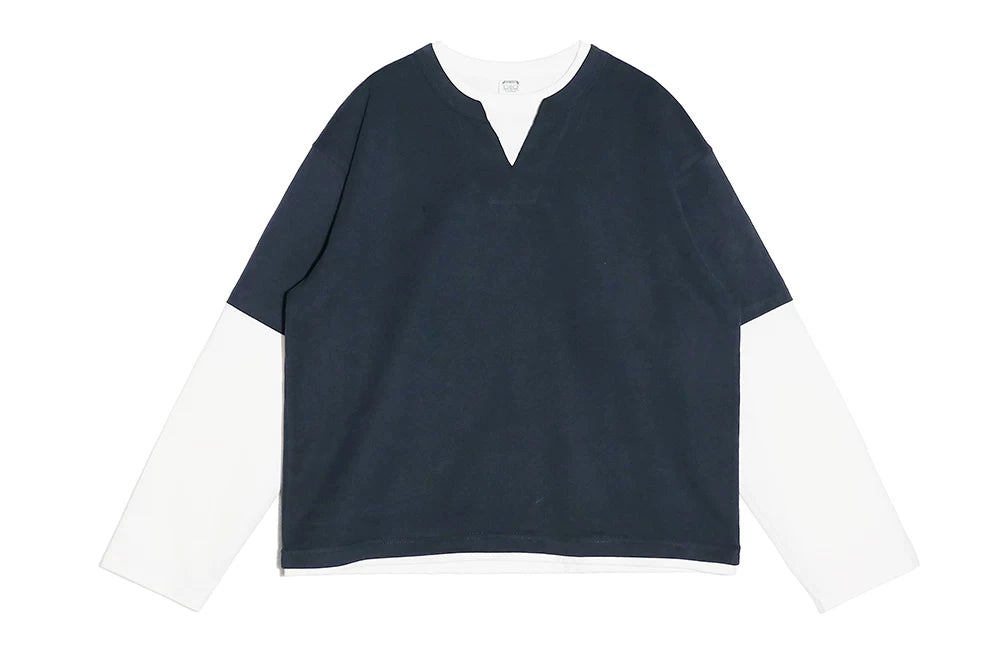 BPCALL Simple Loose Casual Fake Two Long Sleeves