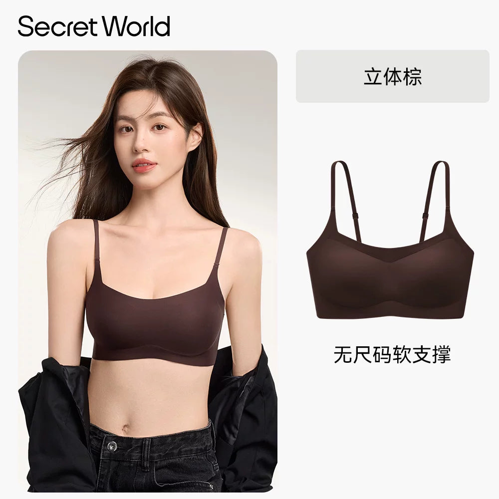 SecretWorld Traceless Skinny Strap Gather Bra