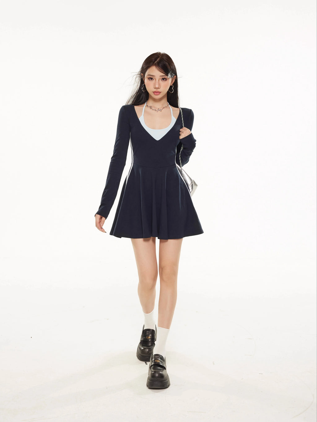 Zero Fake Two Slim and Thin Sweet Long-sleeved Skirts
