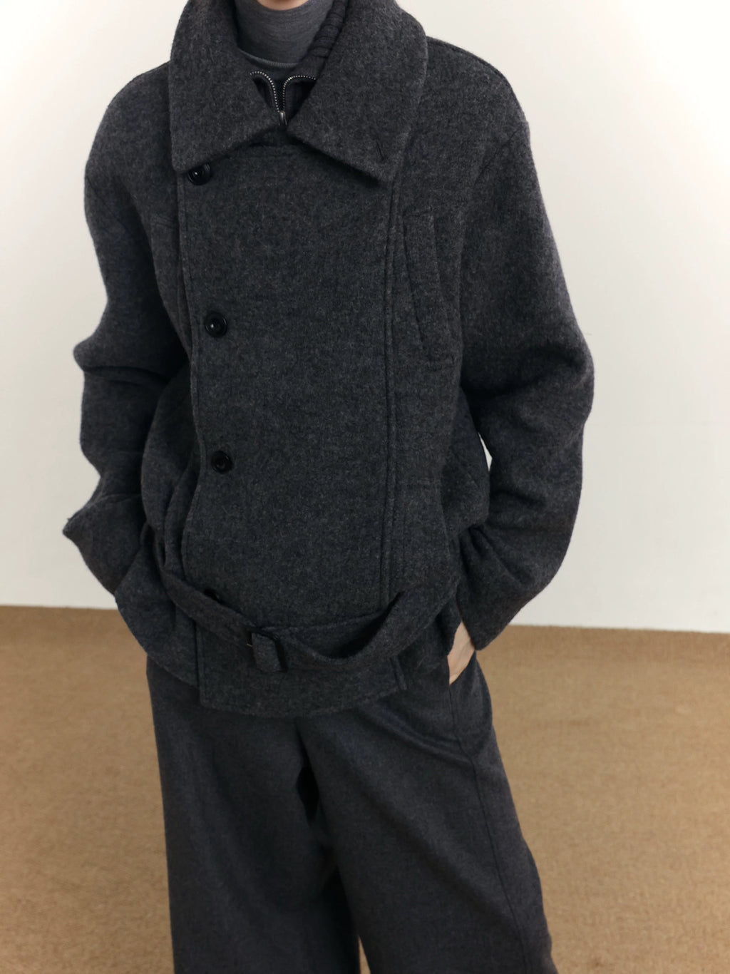 COLN Double Placket Multi-neck Wool Coat