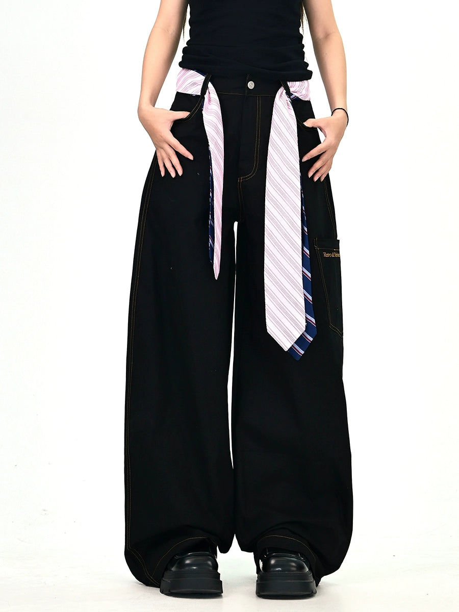 Mershier Tie Design Loose Jeans
