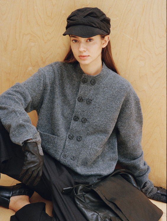 VLABMADE Vintage Double-breasted Crew-neck Knitted Cardigan