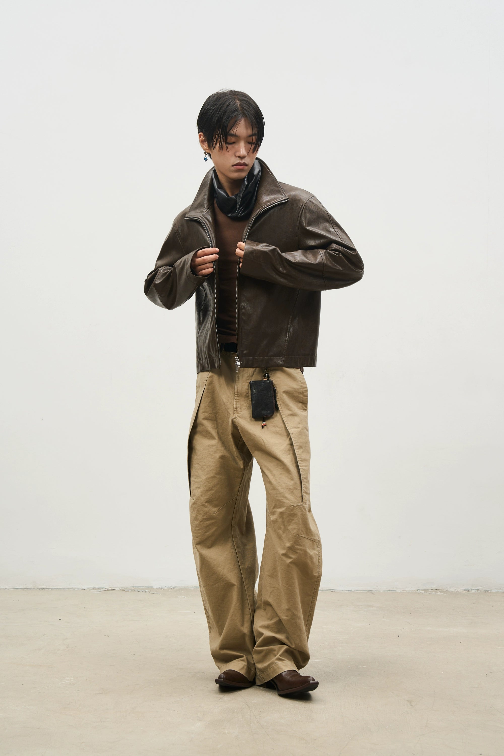 SOUTHFISH Vintage Natural Textured PU Leather Lapel Jacket