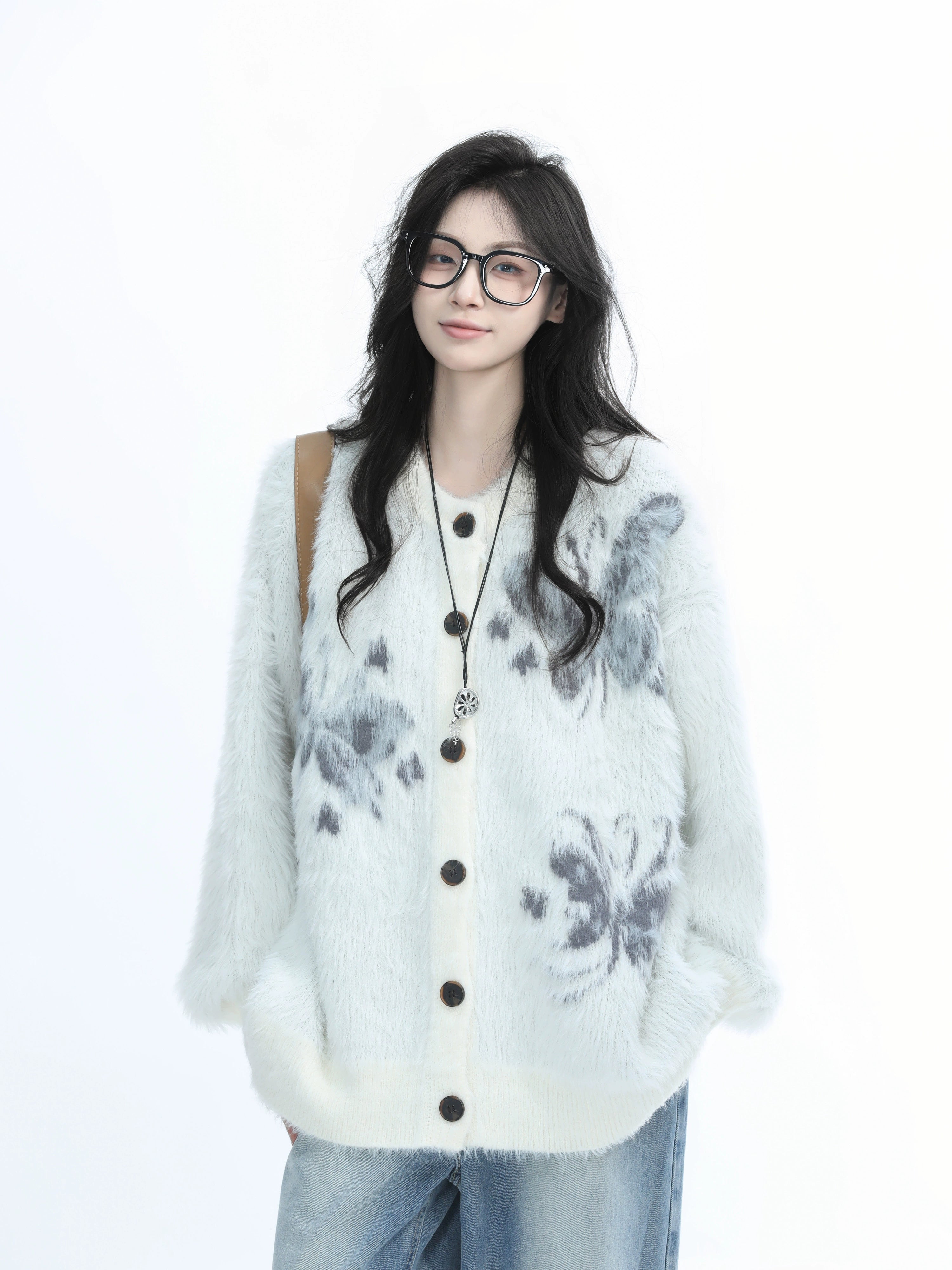 Zuocisankon Mohair Knitted Cardigan Jacket