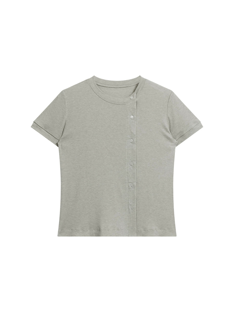 FUNKYFUN Knitted Crew Neck Cardigan Front Shoulder Tee