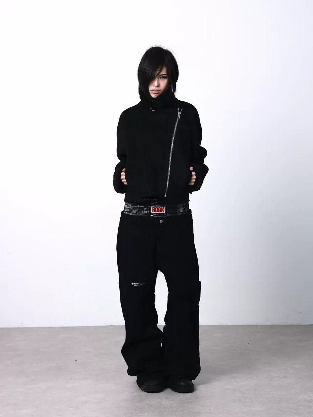 DETW Diagonal Zipper Suede Lamb Wool Thickened Jacket Cotton Coat
