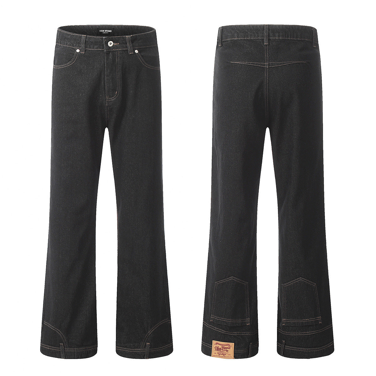 11KN Washed Black Inverted Retro Design Reverse Straight Jeans