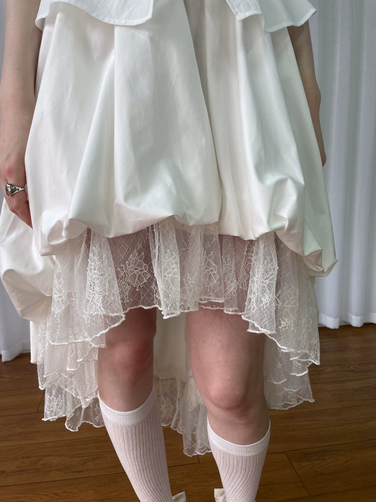 Loosesmell Mesh Stitching Irregular Skirt