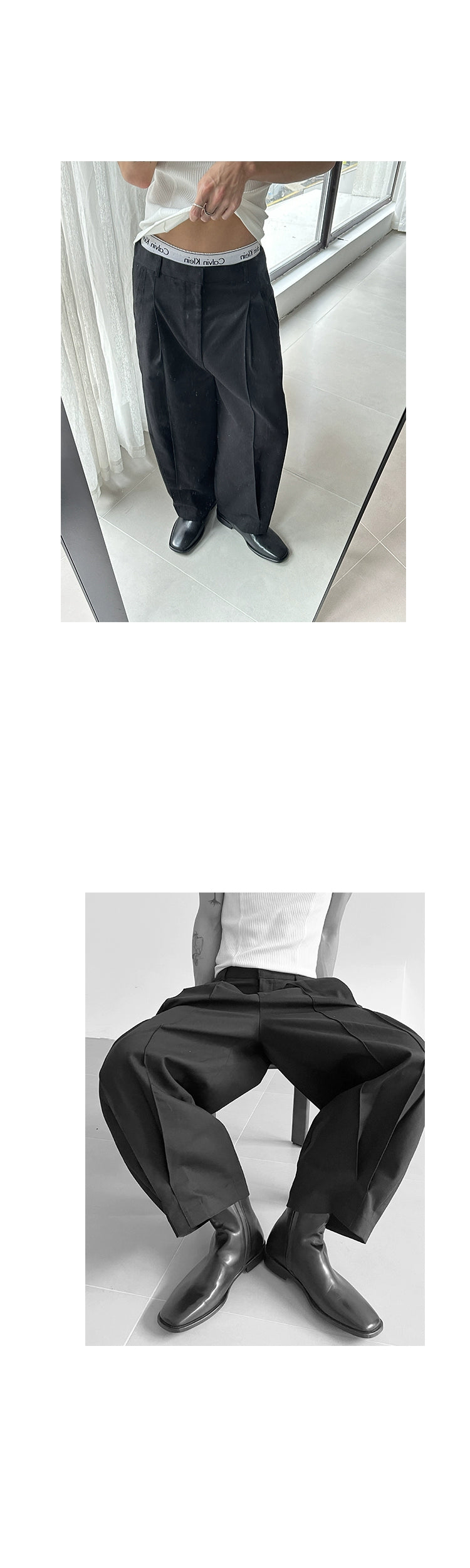 COLN crisp & loose cotton pleated pants