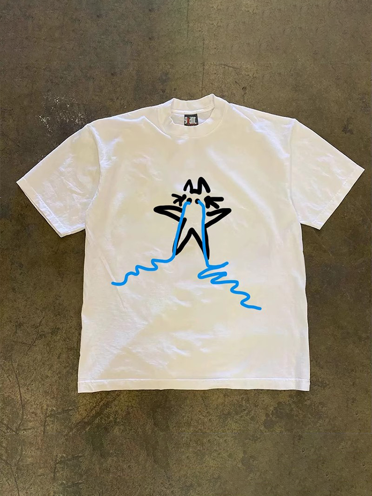 UPUPXIA Vintage Star Graffiti Print Loose Tee