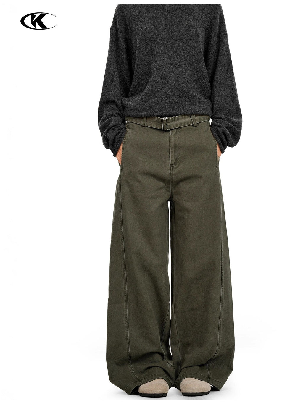 11KN Straight Tube Personalized Belt Simple Casual Pants