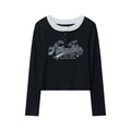 Nariele Fake Two-Letter Design Slim-Fit Long-Sleeve T-Shirt Top