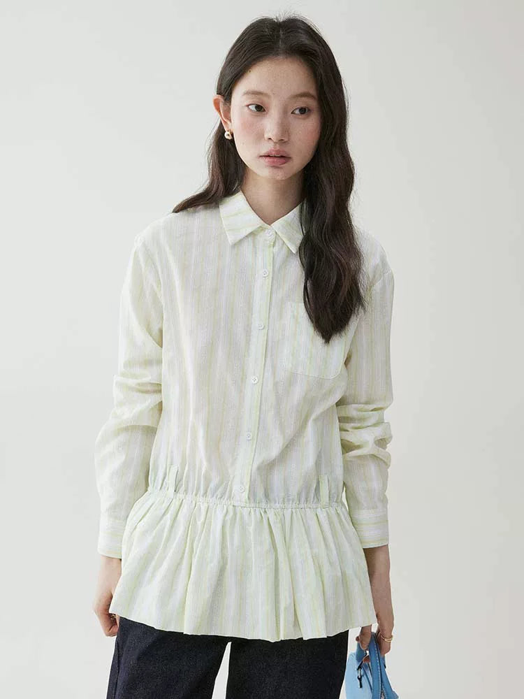 VOOE Contrast Striped Lapel Waist Shirt