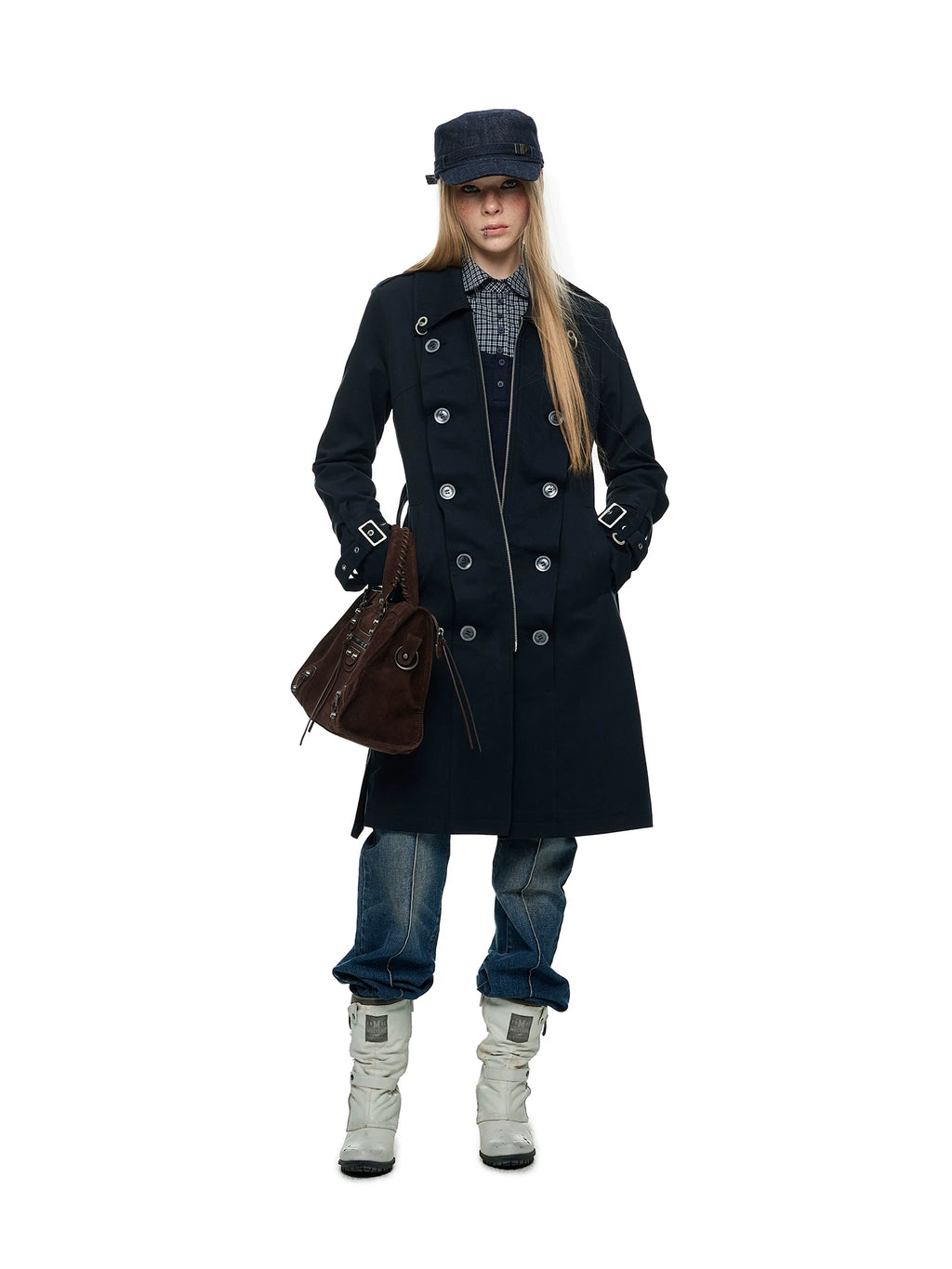 JIKOO Double-breasted Strap-on Slim-fit Jacket