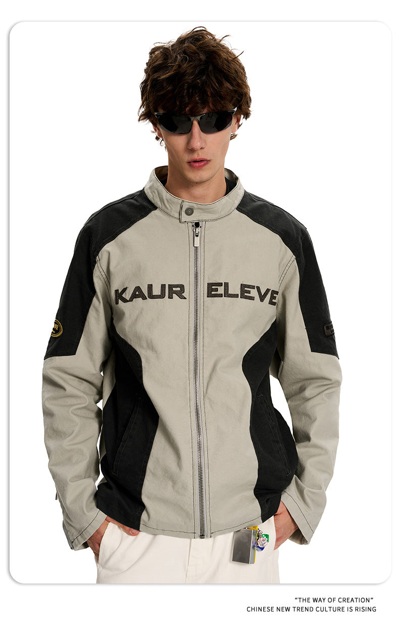 11KN Vintage Loose Letter Casual Zipper Jacket