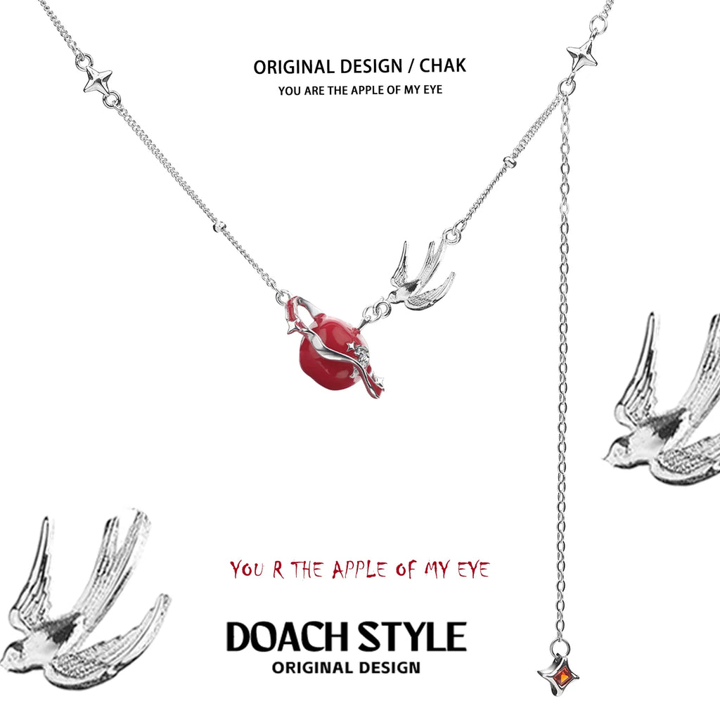 DOACH 925 Sterling Silver Apple Bird Necklace