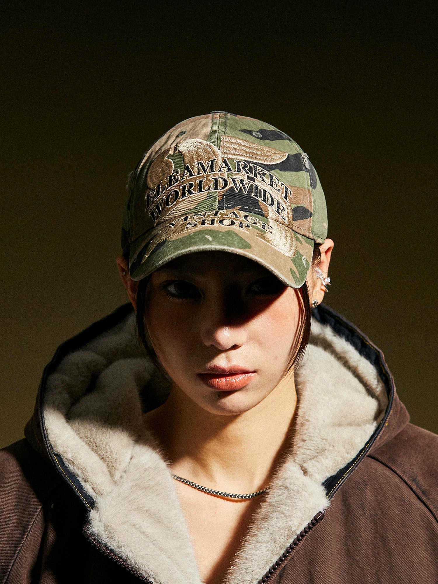Fleamarket Vintage Alphabet Embroidery Camouflage Cap