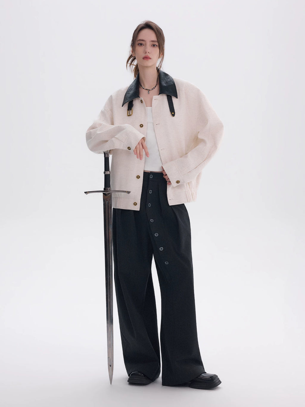 CHOR Woven Leather Collar Jacket