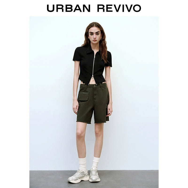 URBAN REVIVO Fungus-edged Double-zip Open Shirt