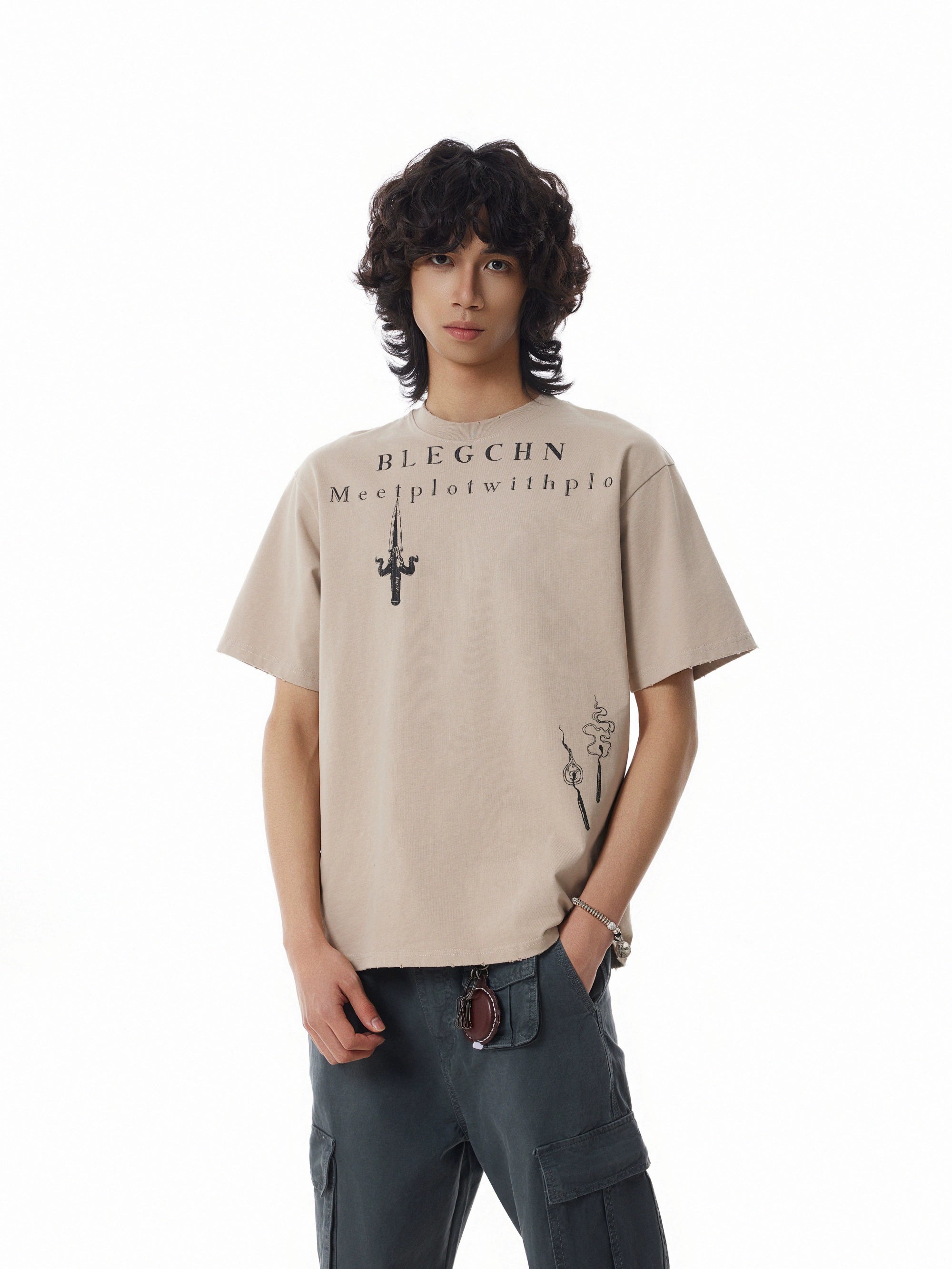 BTSG Vintage Printed Short Wide Tee
