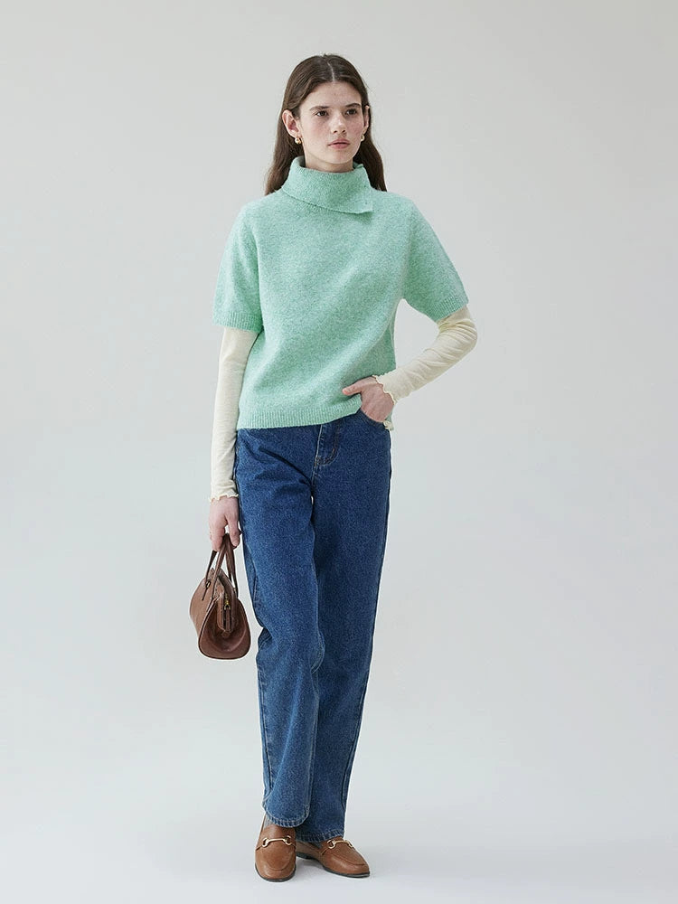 VOOE Korean Turtleneck Loose Short-sleeved Knitted Sweater