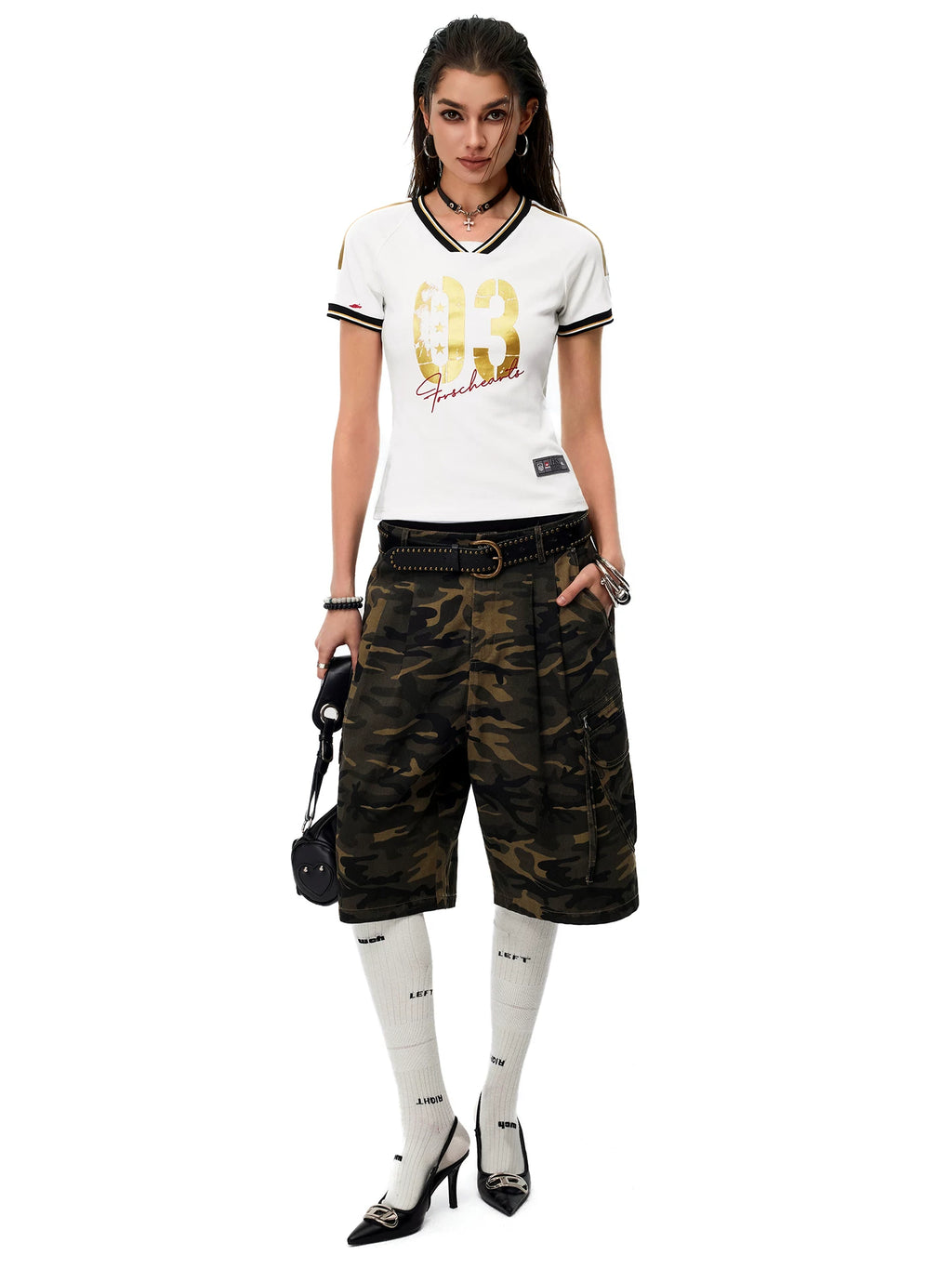 0123Start Contrasting Color V-neck Slim Striped Tee