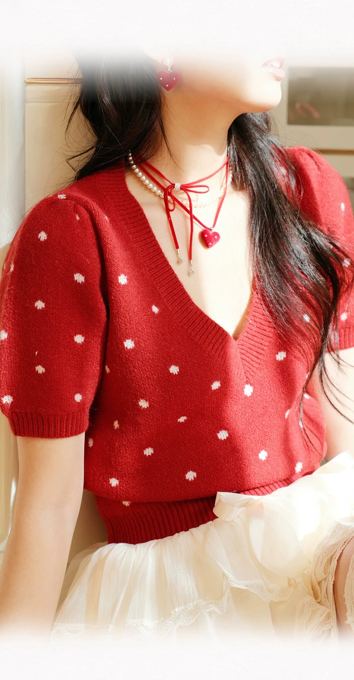 PARANOID PUPPY Red Velvet Love Multi-layer Ribbon Bow Necklace