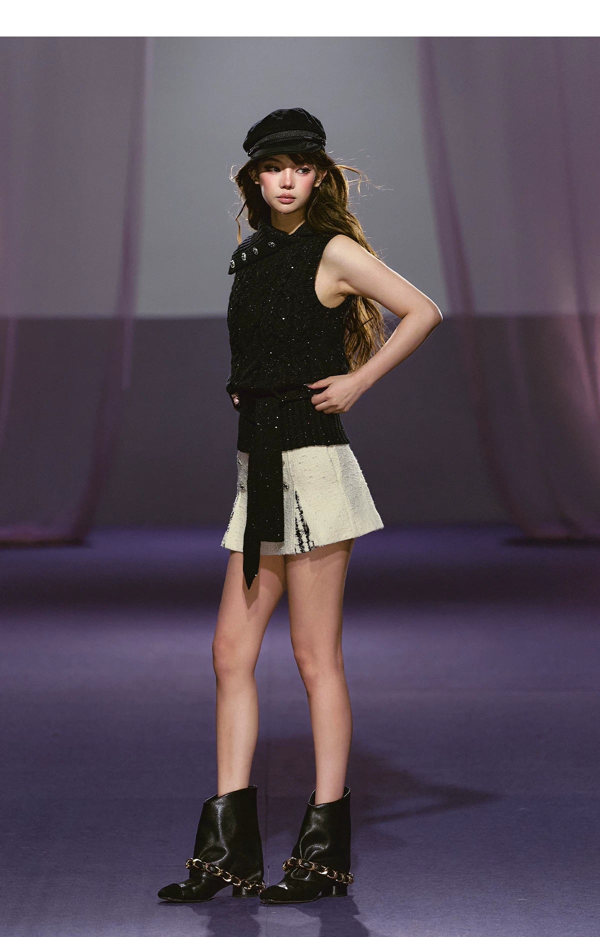 AGAM Double-breasted Spliced Pleated Skirt