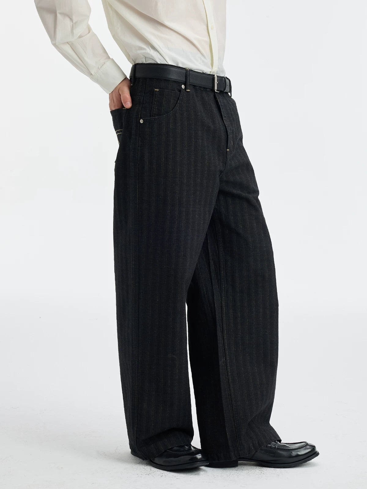 BUTTBILL Vintage Loose Tooling Dark Striped Straight Pants
