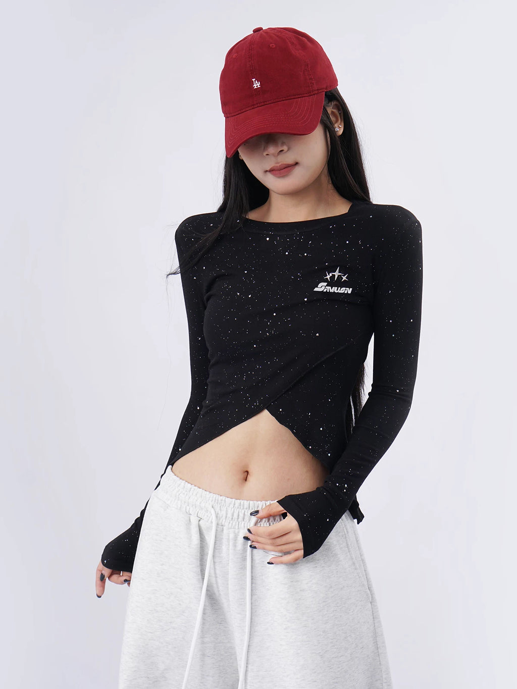 SAMUSAN Cross Halter Slim Lace Up Long Sleeve